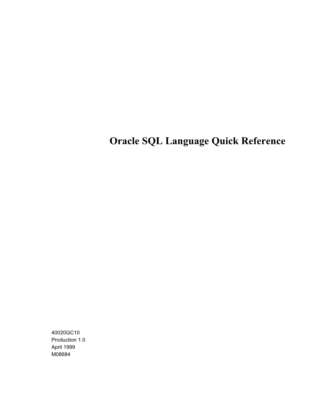 Oracle SQL Language Quick Reference