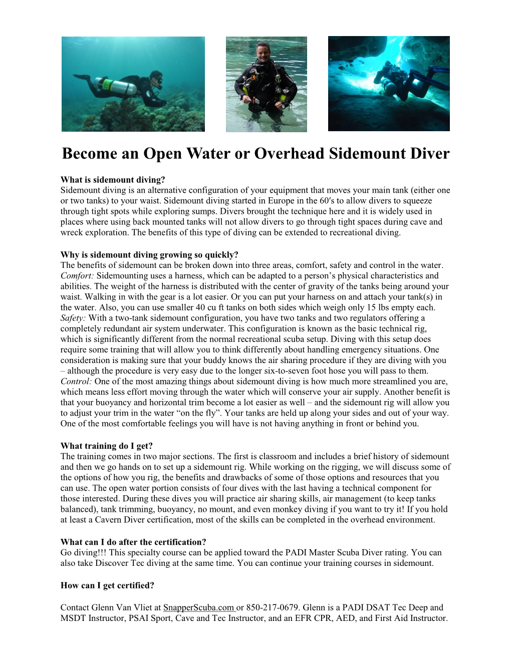 Become an Open Water Or Overhead Sidemount Diver