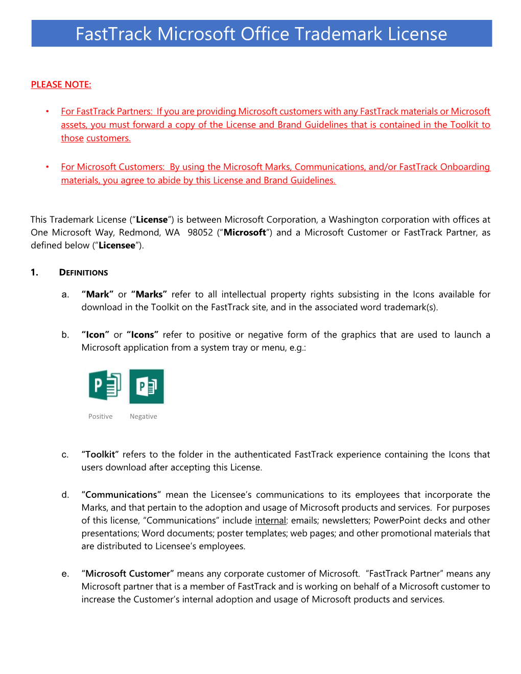 Fasttrack Microsoft Office Trademark License