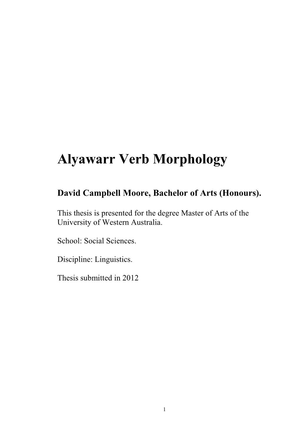 Alyawarr Verb Morphology