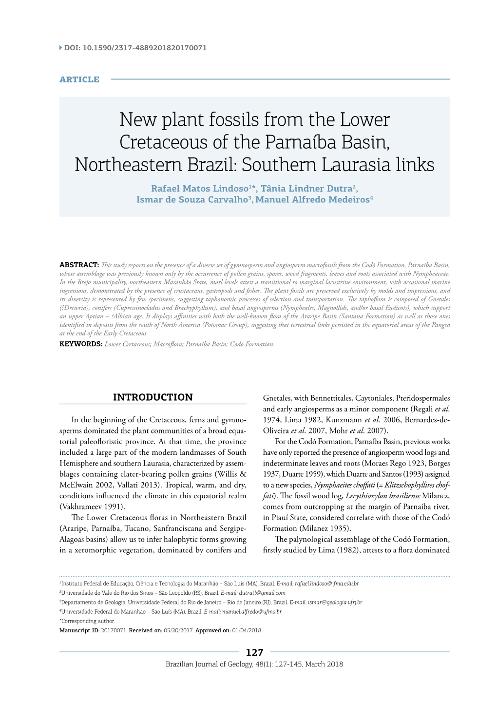 New Plant Fossils from the Lower Cretaceous of the Parnaíba Basin, Northeastern Brazil