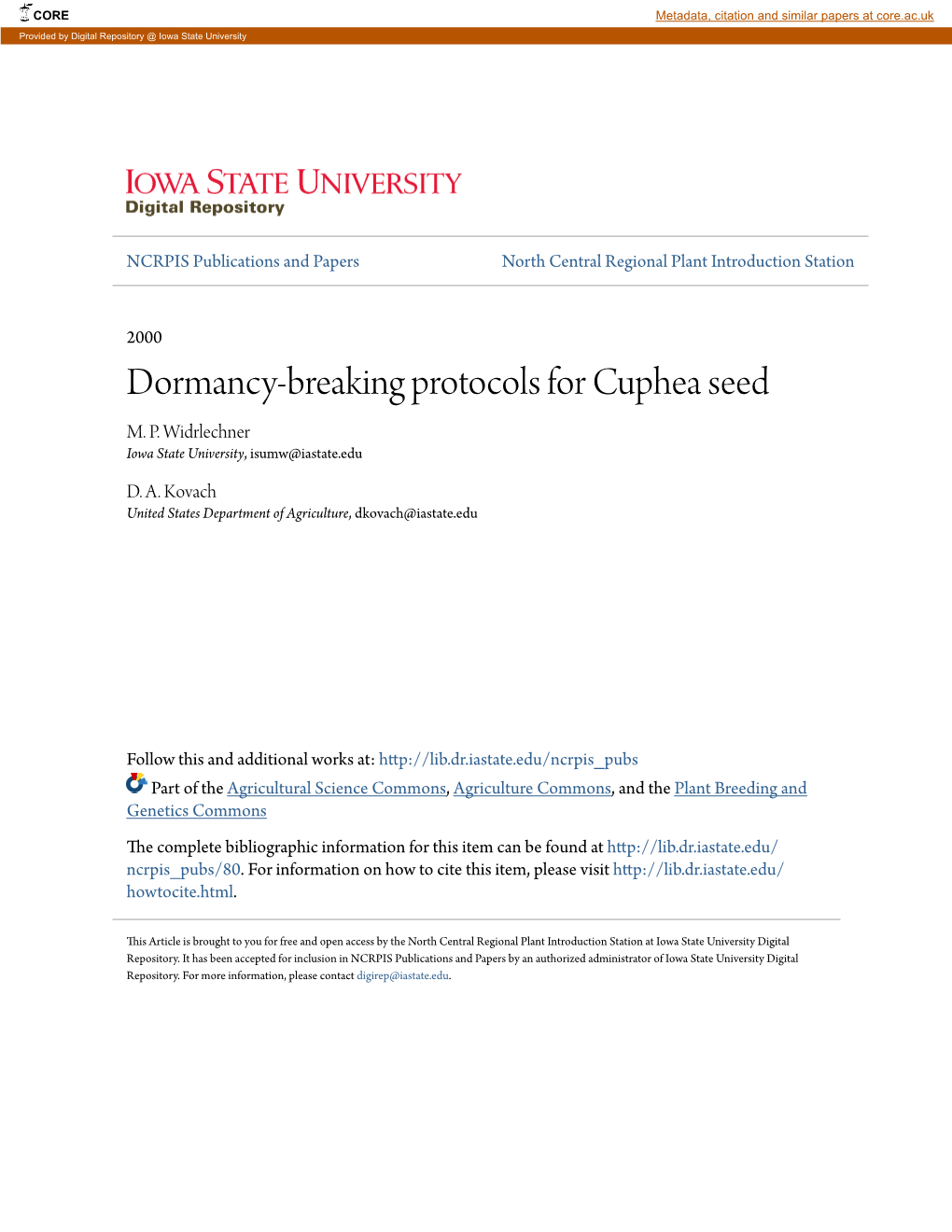 Dormancy-Breaking Protocols for Cuphea Seed M