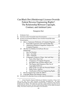 (Shrinkwrap) Licenses Override Federal Reverse Engineering Rights?: the Relationship Between Copyright, Contract, and Antitrust Laws