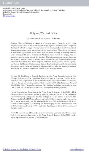 Religion, War, and Ethics: a Sourcebook of Textual Traditions Edited by Gregory M