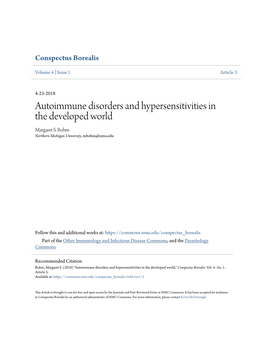 Autoimmune Disorders and Hypersensitivities in the Developed World Margaret S