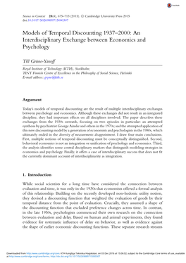 Models of Temporal Discounting 1937–2000: an Interdisciplinary Exchange Between Economics and Psychology