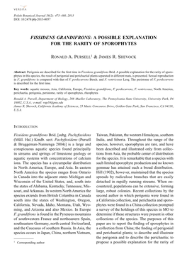 Fissidens Grandifrons: a Possible Explanation for the Rarity of Sporophytes RONALD A. PURSELL1 & JAMES R. SHEVOCK