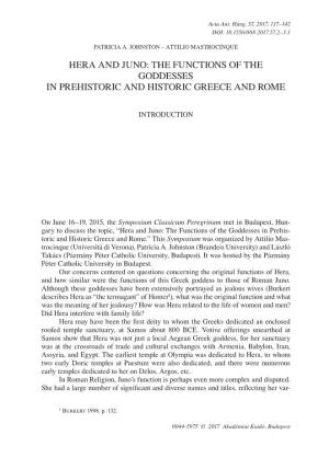 Hera and Juno: the Functions of the Goddesses in Prehistoric and Historic Greece and Rome