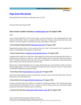 Pope Joan Discussion