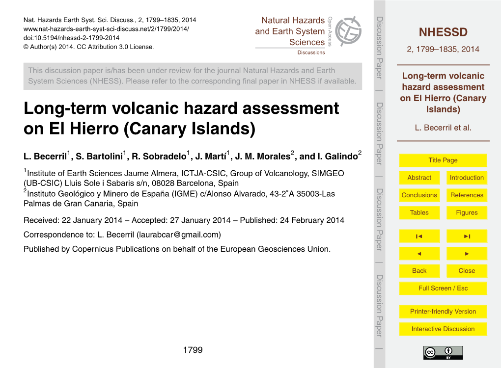 Long-Term Volcanic Hazard Assessment on El Hierro (Canary Islands)