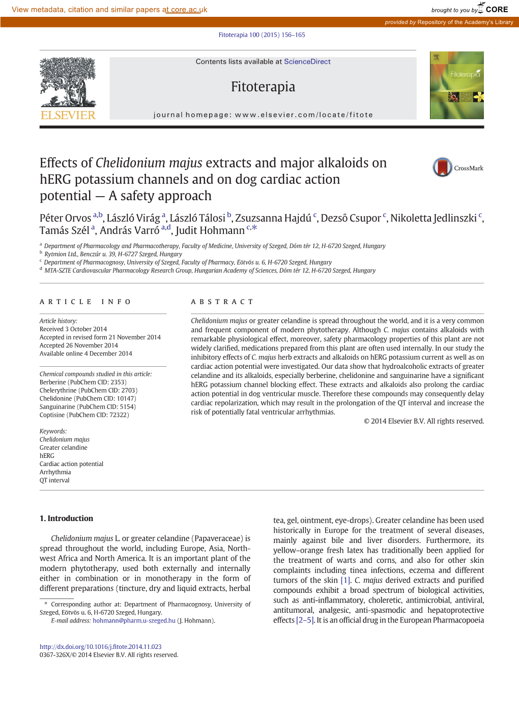 Effects of Chelidonium Majus Extracts and Major Alkaloids on Herg Potassium Channels and on Dog Cardiac Action Potential — a Safety Approach