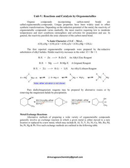 Unit-V: Reactions and Catalysis by Organometallics