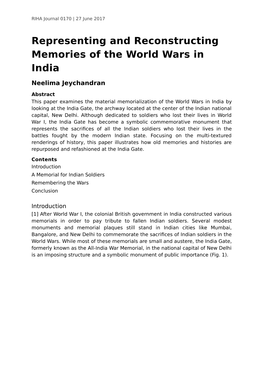 Representing and Reconstructing Memories of the World Wars in India