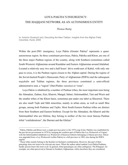 The Haqqani Network As an Autonomous Entity