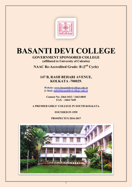 BASANTI DEVI COLLEGE GOVERNMENT SPONSORED COLLEGE (Affiliated to University of Calcutta) NAAC Re-Accredited Grade: B (2Nd Cycle)