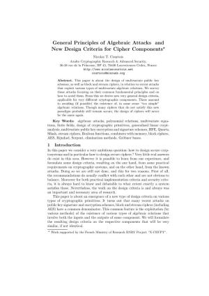 General Principles of Algebraic Attacks and New Design Criteria for Cipher Components? Nicolas T