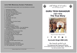 List of Sikh Missionary Society's Publications