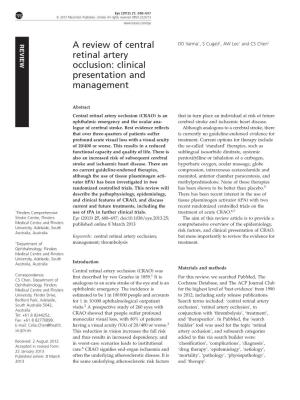 A Review of Central Retinal Artery Occlusion: Clinical Presentation And