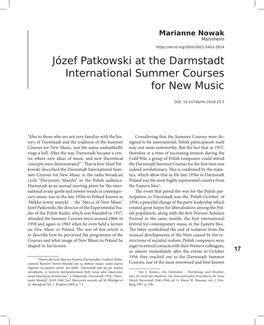 Józef Patkowski at the Darmstadt International Summer Courses for New Music