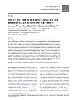 The Effect of Fasting and Body Reserves on Cold Tolerance in 2 Pit-Building Insect Predators