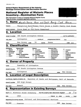 Nomination Form 2. Location 3. Classification 4. Owner of Property