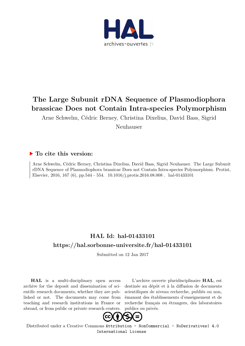 The Large Subunit Rdna Sequence of Plasmodiophora