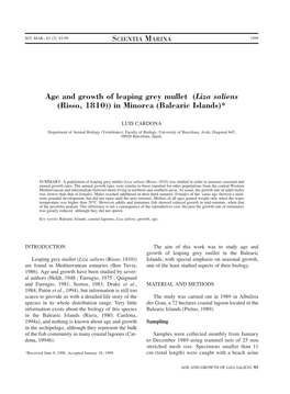 Age and Growth of Leaping Grey Mullet (Liza Saliens (Risso, 1810)) in Minorca (Balearic Islands)*