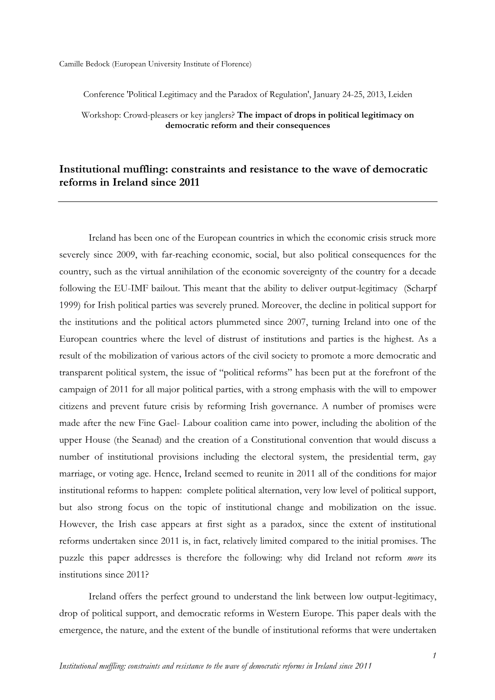 Constraints and Resistance to the Wave of Democratic Reforms in Ireland Since 2011