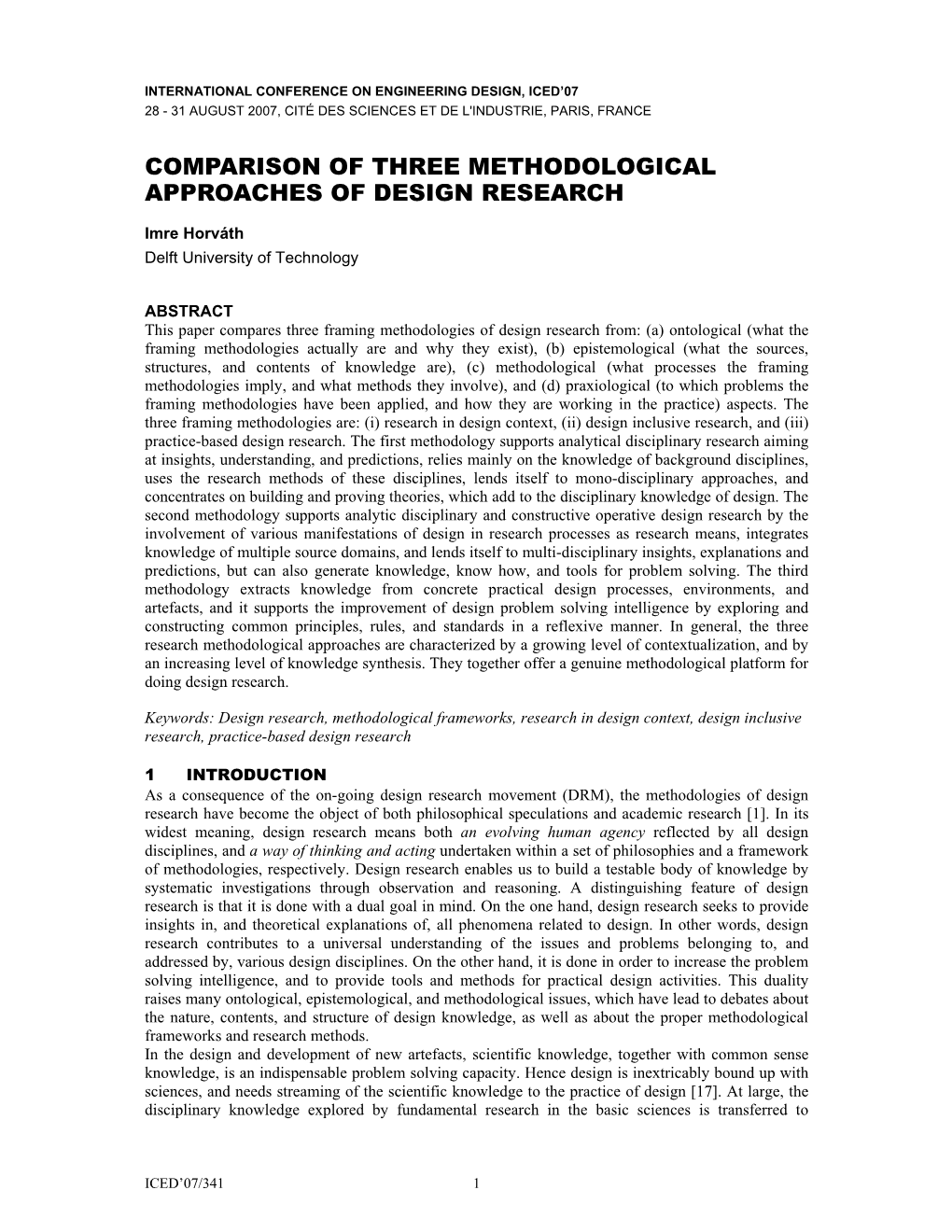 Comparison of Three Methodological Approaches of Design Research