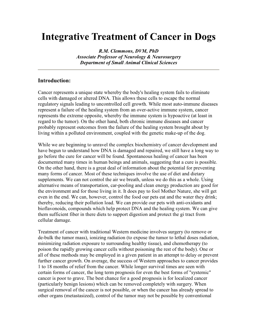 Integrative Treatment of Cancer in Dogs