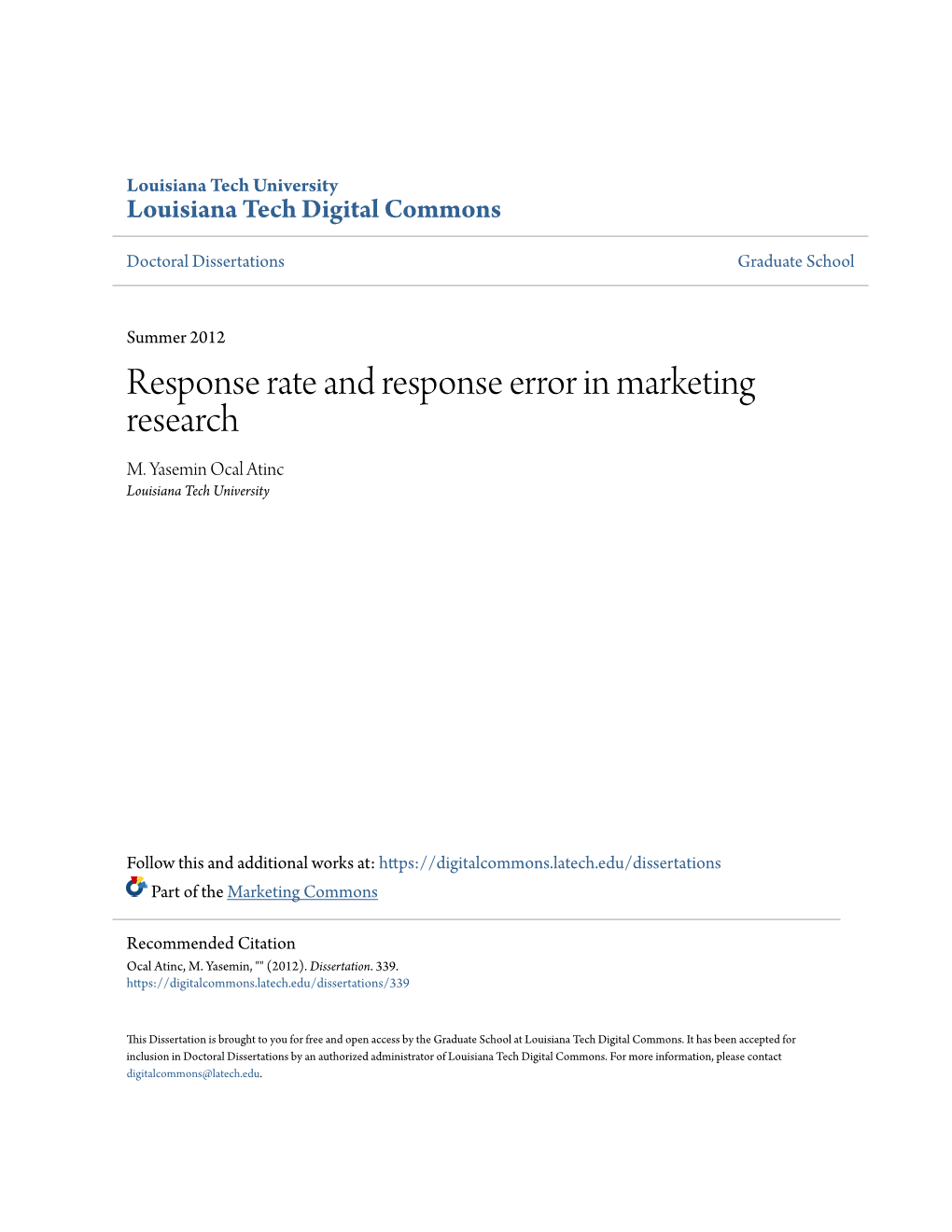 Response Rate and Response Error in Marketing Research M