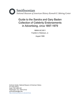 Guide to the Sandra and Gary Baden Collection of Celebrity Endorsements in Advertising, Circa 1897-1979