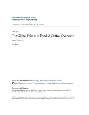 The Global Politics of Food: a Critical Overview Nancy Ehrenreich