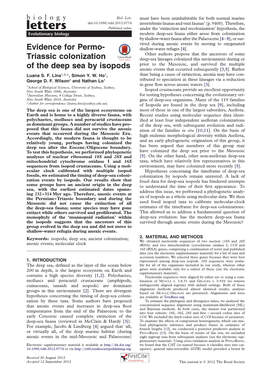 Triassic Colonization of the Deep Sea by Isopods