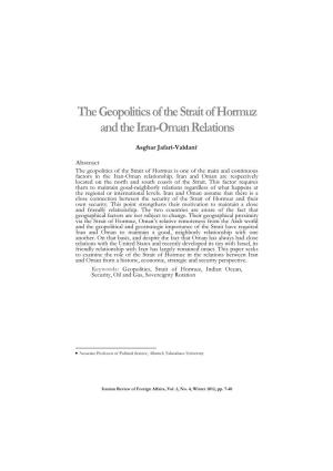 The Geopolitics of the Strait of Hormuz and the Iran-Oman Relations