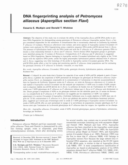 DNA Fingerprinting Analysis of Petromyces Alliaceus (Aspergillus Section Flavi)