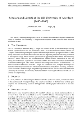 Scholars and Literati at the Old University of Aberdeen (1495–1800)
