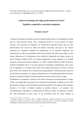 Analyse Économique Du Rugby Professionnel En France