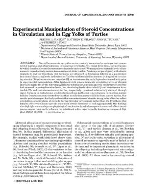 Experimental Manipulation of Steroid Concentrations in Circulation and in Egg Yolks of Turtles FREDRIC J