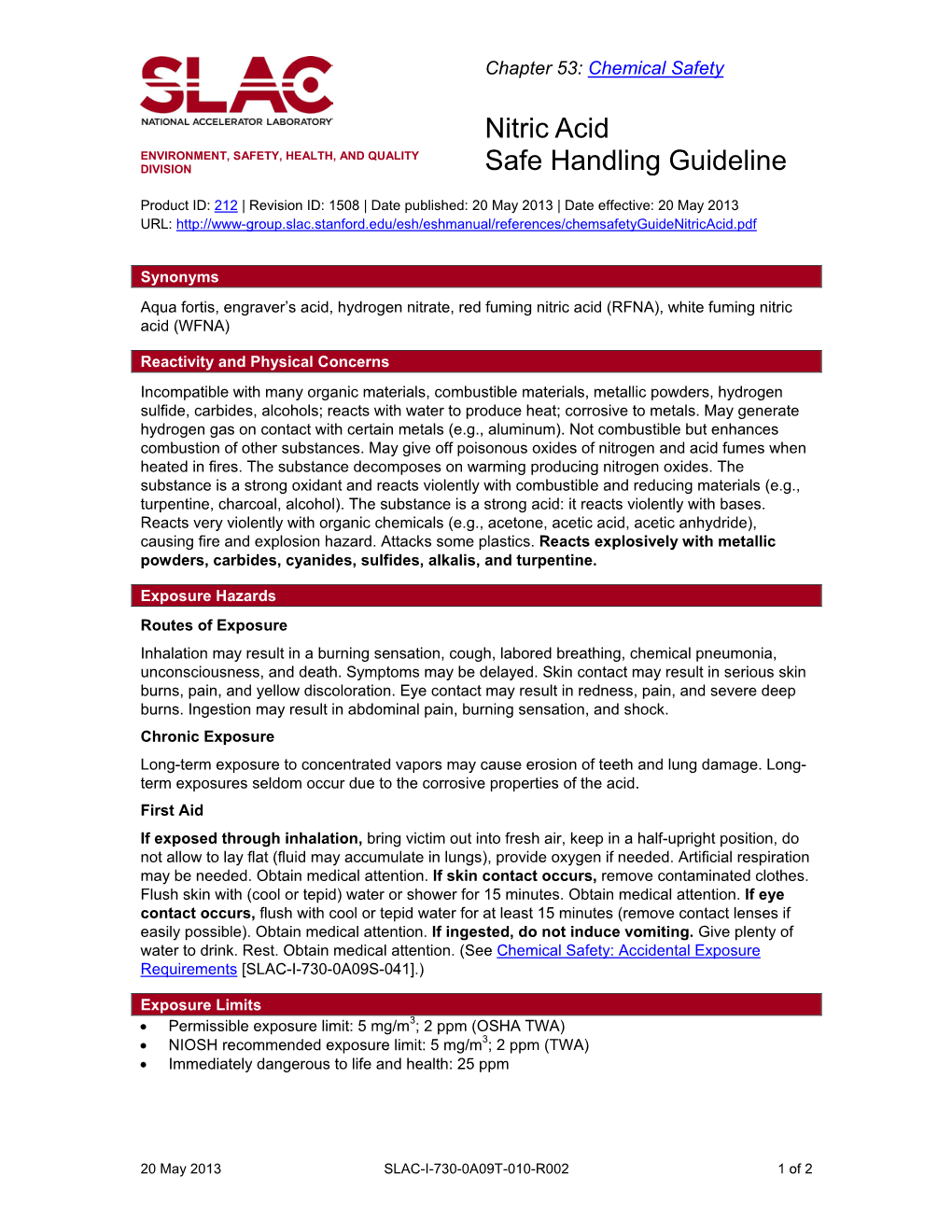 Nitric Acid Safe Handling Guideline