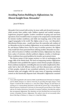 Avoiding Nation Building in Afghanistan: an Absent Insight from Alexander*