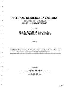 Natural Resource Inventory Borough of Old Tappan Bergen County, New Jersey