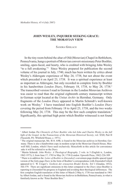 JOHN Wesley, INQUIRER SEEKING GRACE: the MORAVIAN VIEW In