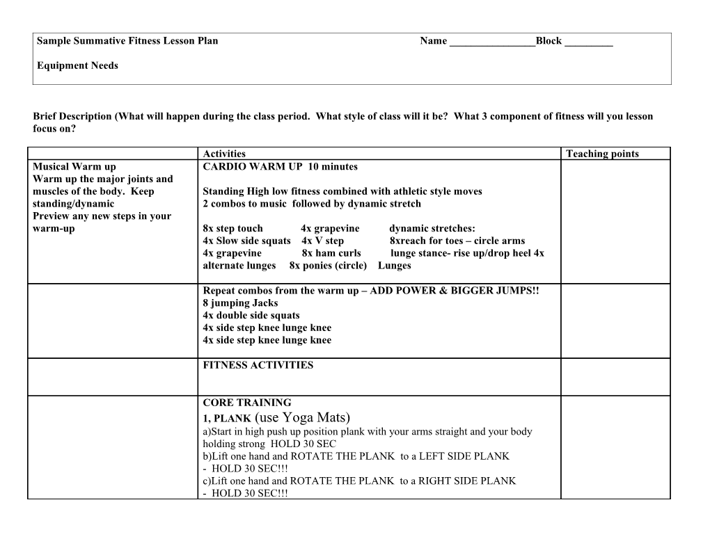 Core Training Stations 4 Minute Stations