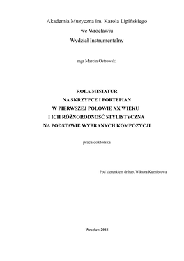 Akademia Muzyczna Im. Karola Lipińskiego We Wrocławiu Wydział Instrumentalny