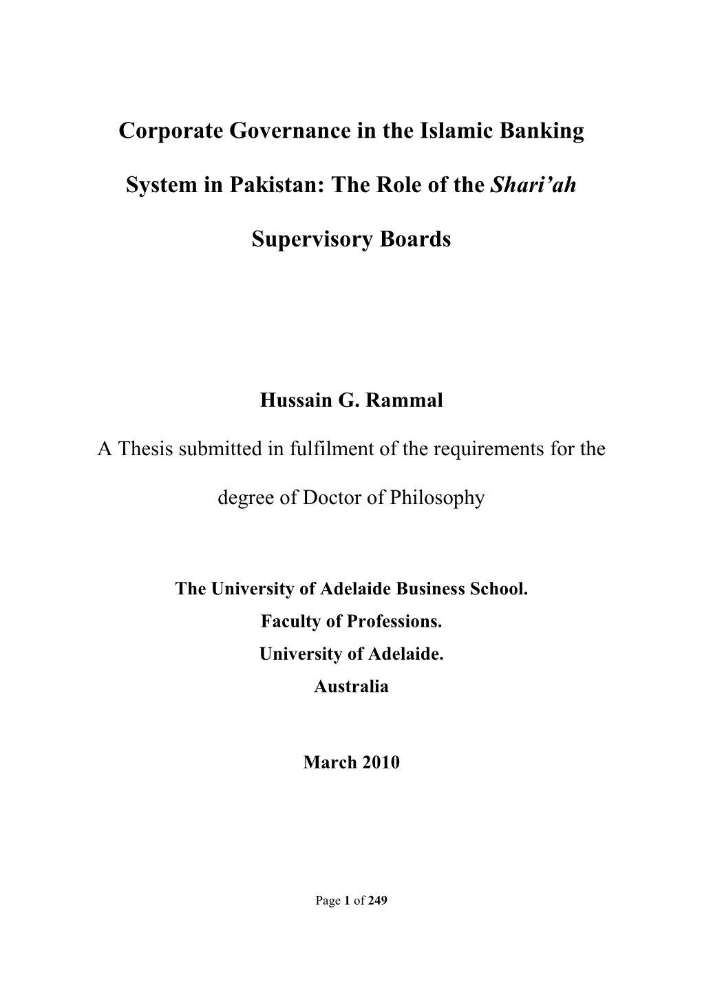 Corporate Governance in the Islamic Banking System in Pakistan