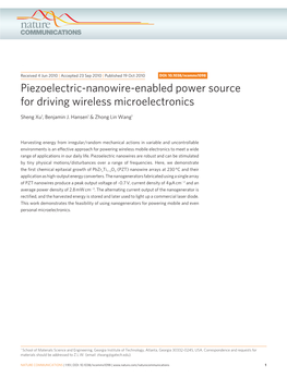 Piezoelectric-Nanowire-Enabled Power Source for Driving Wireless Microelectronics