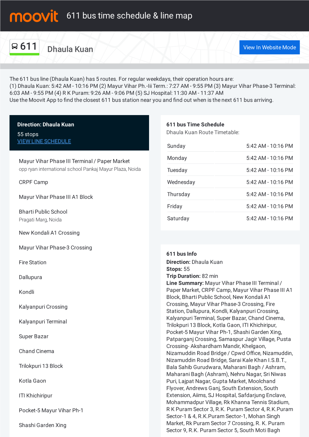 611 Bus Time Schedule & Line Route