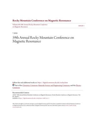 59Th Annual Rocky Mountain Conference on Magnetic Resonance