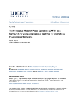 The Conceptual Model of Peace Operations (CMPO) As a Framework for Comparing National Doctrines for International Peacekeeping Operations